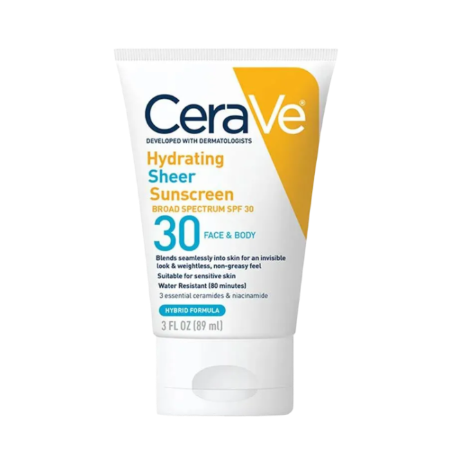 CeraVe – Hydrating Sheer Sunscreen SPF 30 (Face & Body) 89ml